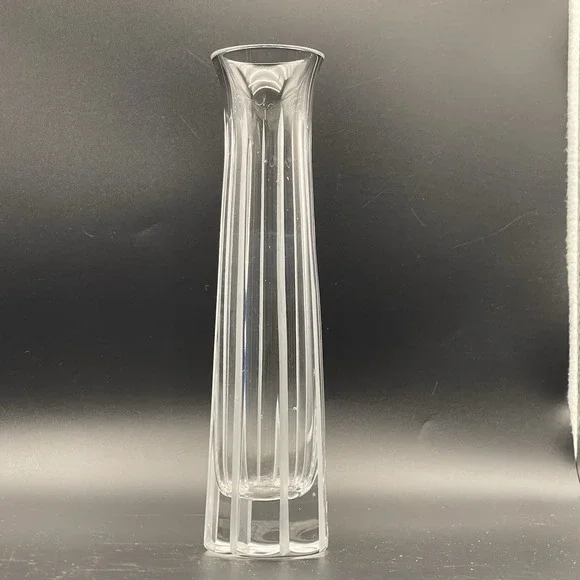 Vintage Bohemian Style Cut Crystal Bud Vase Frosted Panels MCM‎ 8.25
