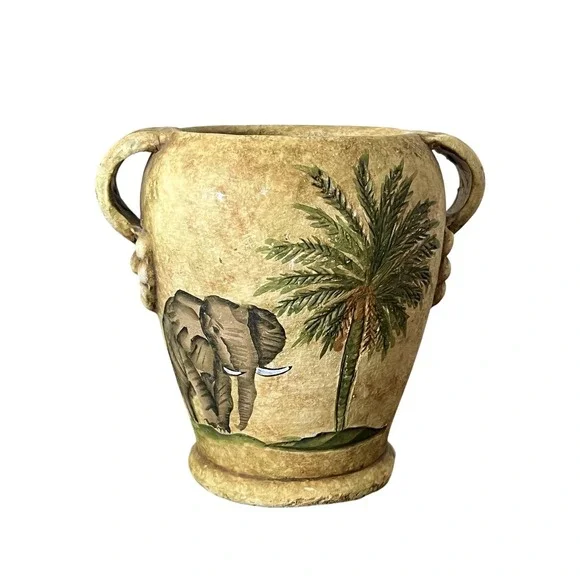 Safari Elephant‎ Palm Tree Ceramic Vase Planter Rustic Tropical Decor 7