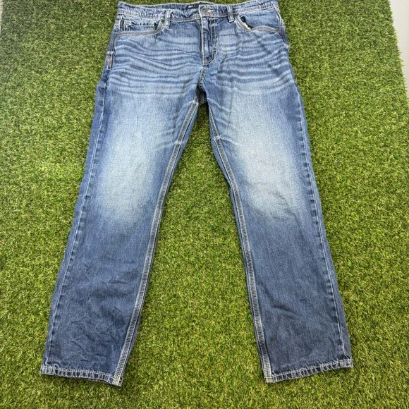 BKE Tyler Mens Straight Leg Jeans 38x34 Medium Wash Whiskered Denim Pants