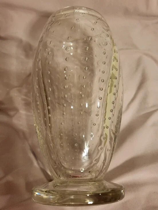 Murano Italian Clear Glass 8 Inch Vase With Controlled Bubbles And 3.12 Lbs