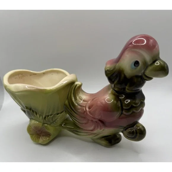 HULL POTTERY - Vintage 60 USA‎ Parrot Flower Cart 1950s Planter - 9.5 x 6 x 4