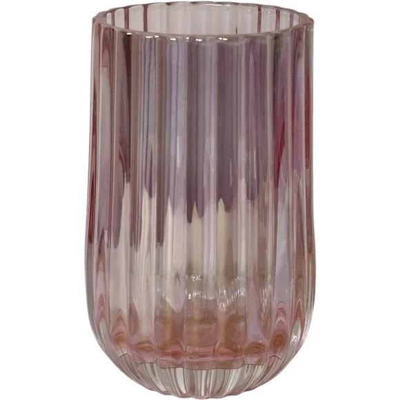 Decorative Mauve Pink Ribbed Heavy Glass‎ Vase 3.94