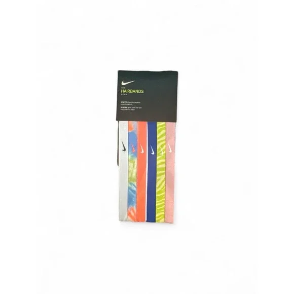 Nike Hairbands 6 Pack Multi Color Elastic Silicone Grip Athletic Headbands NEW