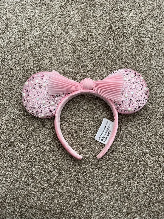 Disney X Baublebar Pink Crystal Embellished Mouse Ear Headband with Bow