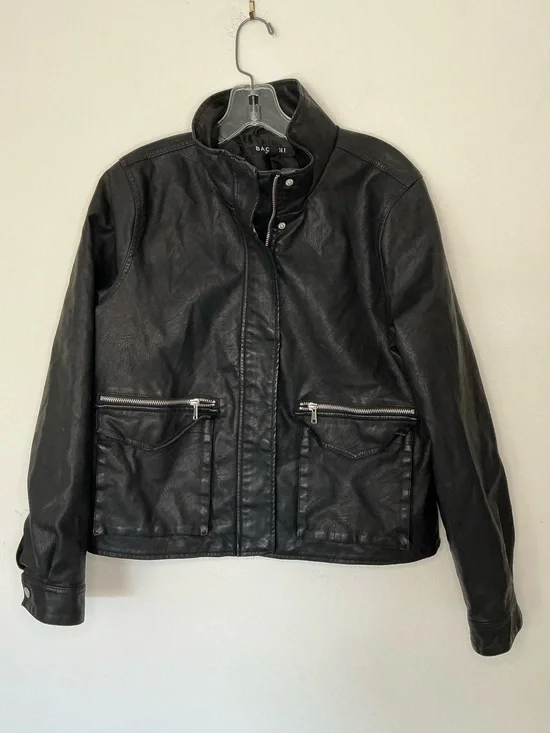 Baccini Black Faux Leather Utility Moto Jacket Size Large