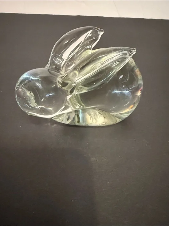 Clear Glass Bunny Figurine - vintage crystal Decorative Home Accent