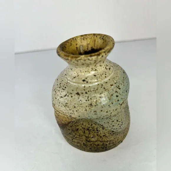 Vintage mid-century stoneware vase hand painted‎ abstract organic shape