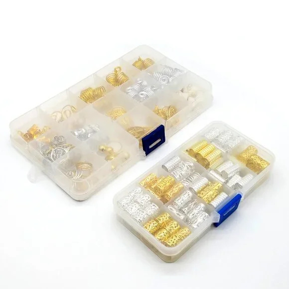 3 Boxes Hair Jewelry Accessories Charms for Braids Dreadlocks, Gold Silver Shell