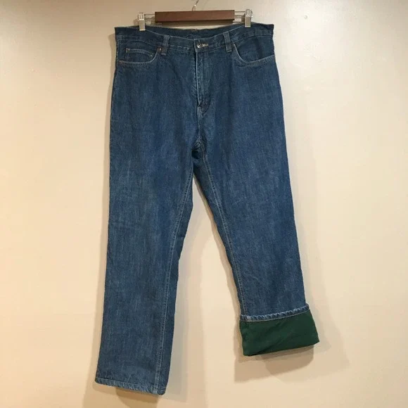 Faded Glory Fleece Lined Jeans Mens 36x32 Blue Denim Workwear Utility‎ Outdoor