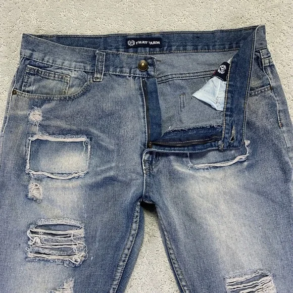 Y2k Phat Farm Jeans Mens 38x32 Blue Straight Blue Distressed Ripped Denim Grunge