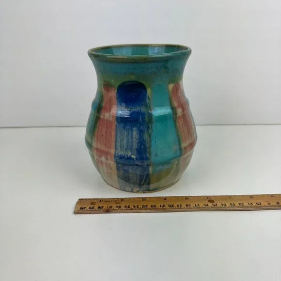 Vintage Hull Art Pottery Vase Planter Pot‎ Abstract Colorful Blue Red Pink Green