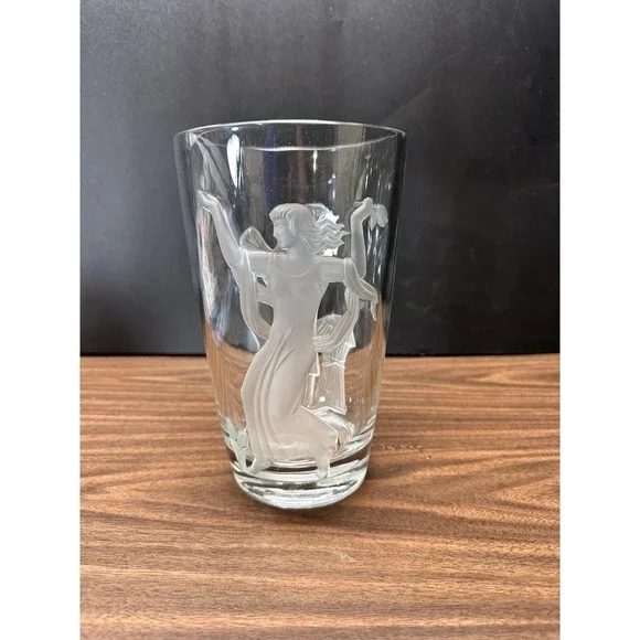 Vintage Verlys Crystal Glass Vase Raised Seasons SPRING Signed Carl Schmitz 1940