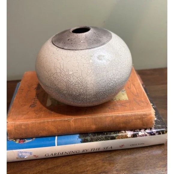 Vintage Raku Studio Pottery Vase Signed Hahn 2004 Kauai Wabi-Sabi Minimalist
