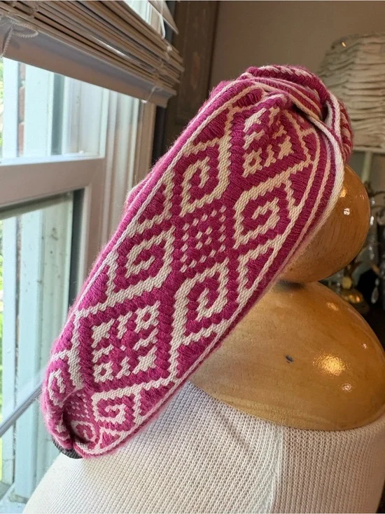 Boho Style Pink and Cream Knotted Headbandwith Ethnic Pattern - Never worn!