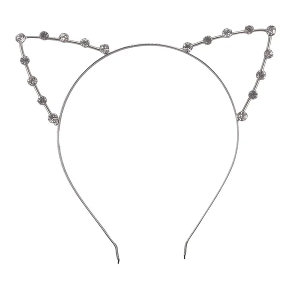 Rhinestone Cat Ear Headband - Silver