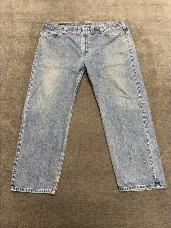 Carhartt Light Blue Straight Leg Jeans with Paint Stains