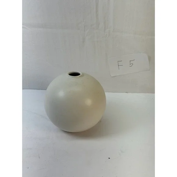 Minimalist Spherical Ceramic Vase Off-White Crackle Glaze Decor Storage F5
