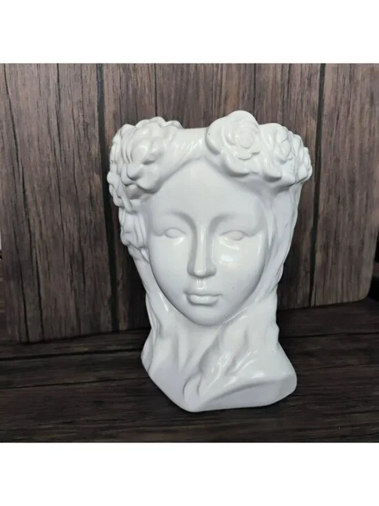 White Ceramic Goddess Bust Lady Head Vase Planter 8