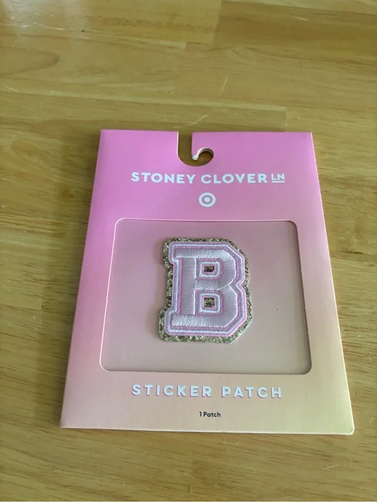 Stoney Clover Lane x Target Pink 'B' Embroidered Sticker Patch with Gold Trim