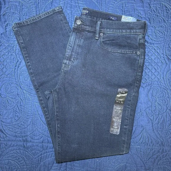 J. Crew Signature Flex Slim NWT Denim Jeans 34 x 30 New Dark Indigo Wash