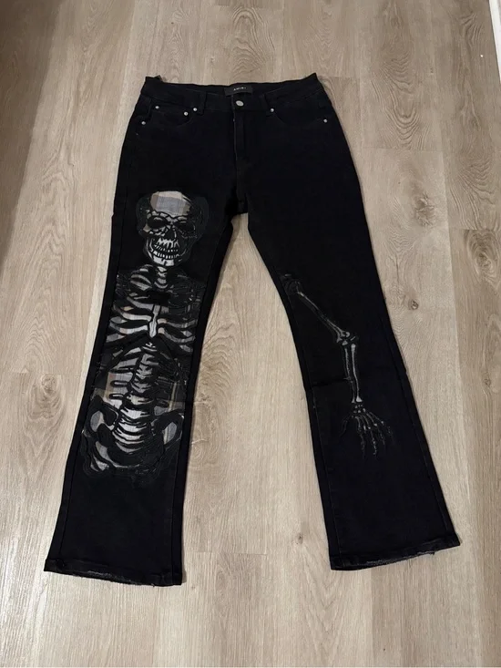 AMIRI Black Wide-Leg Jeans with Skeleton Graphic