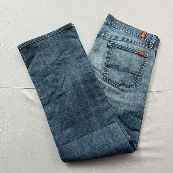 7 For All Mankind Standard Straight Leg Jeans Men 38 Blue Button Fly T521SSJ080U