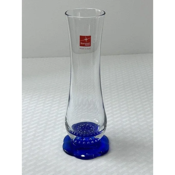 Bormioli Rocco Vase Italian Art Glass‎ Cobalt Blue Flower Controlled Bubbles