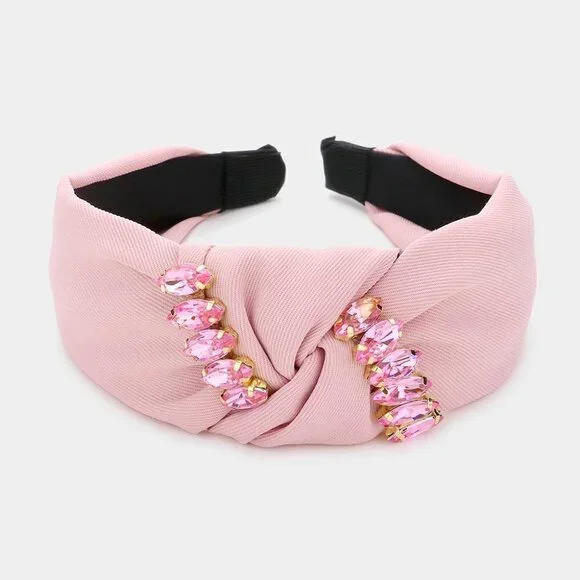 NEW Light Pink Monochromatic Marquise Stone Fabric Embellished Knot Head…
