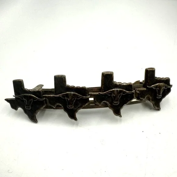 Vintage Texas Longhorn State Silhouette Hair Barrette Silver Tone Made in France