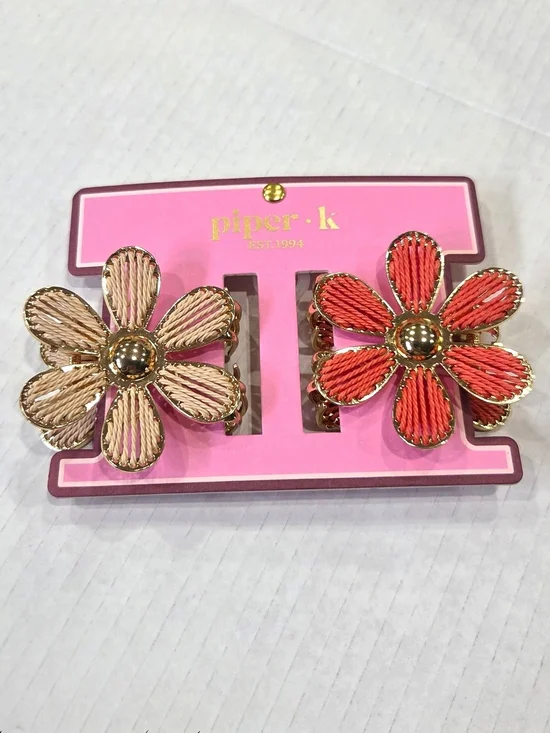 piper·k Daisy Hair Clip Duo - Coral & Beige NWT