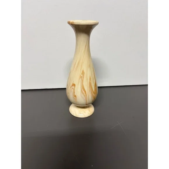 Vintage Swirl Art Glass Vase Small Bud Vase Tabletop Decor Beige Brown