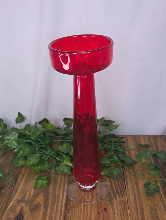 Unknown Brand. Vintage Red Glass Candlestick Holder. Beautiful. Like New