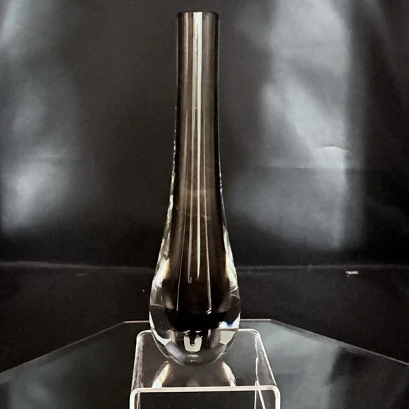Vintage Caithness Stroma Peat Cased‎ Glass Flower Bud Vase Heavy Flat Bottom EUC