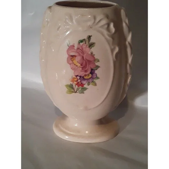 Vintage Ceramic Vase With Flowers Antique White Vintage Used 6”