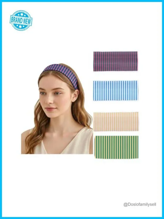 Wide Striped Workout Headbands Non Slip Stretchy Hair Accessories 4 Pack