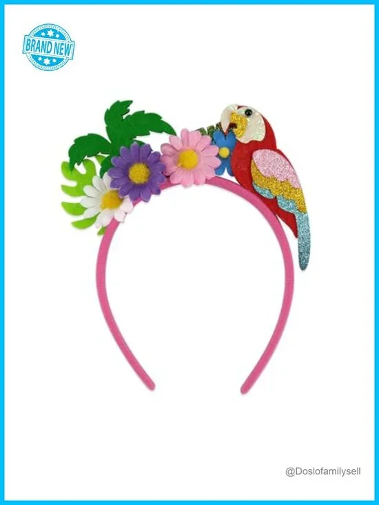 Tropical Parrot Headband with Coconut Tree and Flowers
