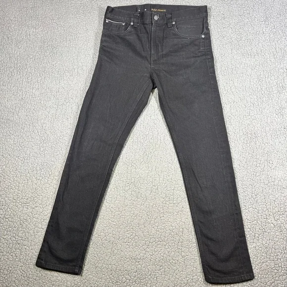 Nudie Jeans Co Lean Dean Dry Black Selvage Slim Tapered Jeans Mens 31x30 (31x28)