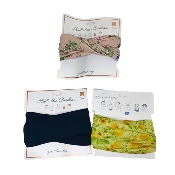 New! 3 Pack Bohemian Bundle Floral Head Wrap Scarf Bandeau Headband Accessory