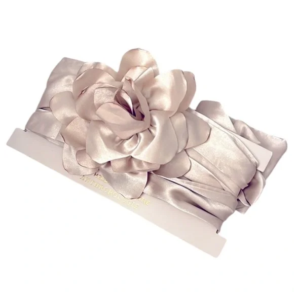 Anthropologie Satin Floral Head Wrap Scarf Champagne Gold NWT