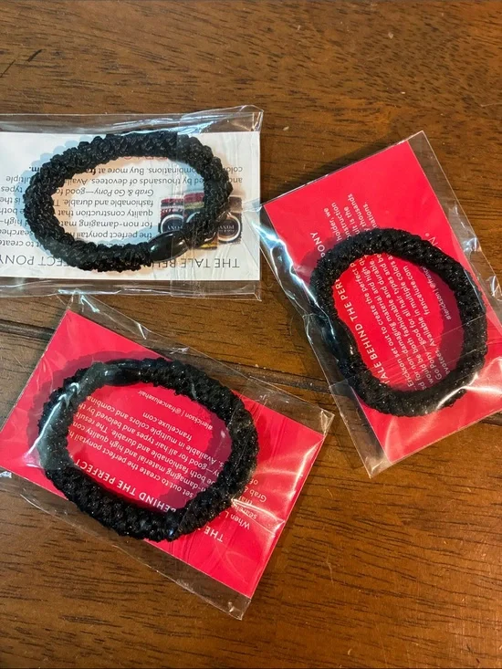 PRETTY CLASSIC PRACTICAL Black Braided Elastic Hair Ties (Set of 3) NWT 💋💋💋