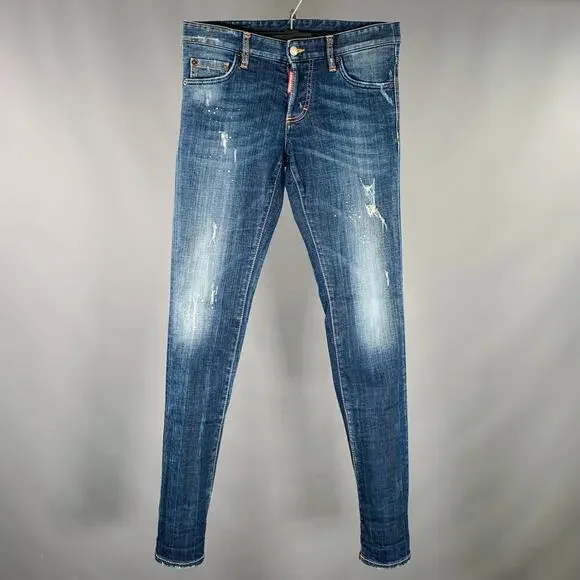 DSQUARED2 Size 28 Blue White Paint Splatter Slim Button Fly Jeans