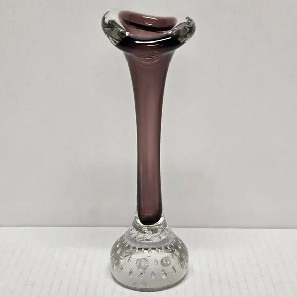 Aseda Glasbruk Bullicante Swedish Art Glass Bone Vase Jack In The Pulpit VTG 60s