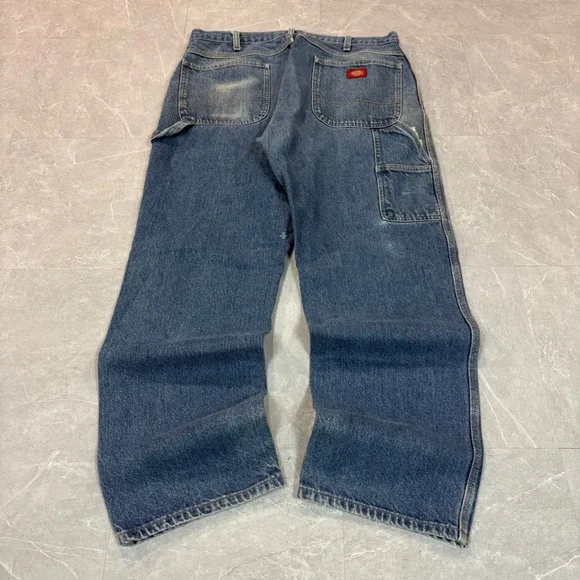 Dickies Carpenter Jeans Men 36x30 Blue Denim Work Pants Straight Leg Hammer Loop