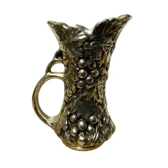 Vintage McCoy Pottery 616 Grape Pitcher Black Gold 9.5