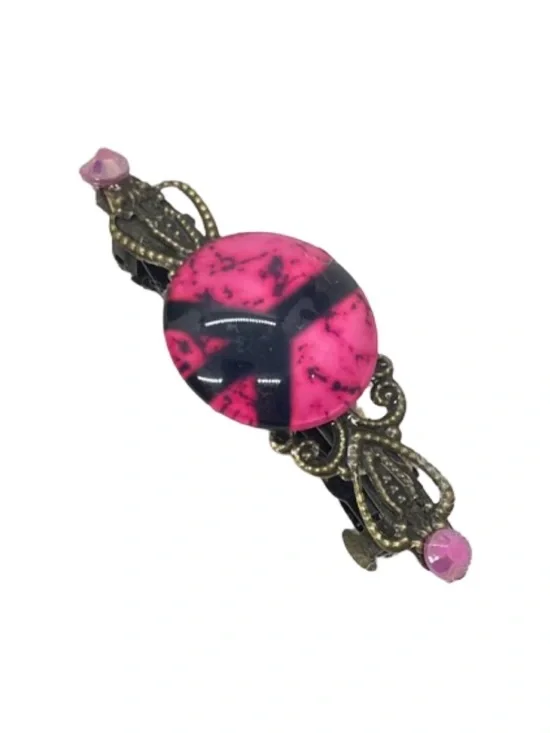 Pink & Black Vintage-Style Decorative Hair Barrette FINAL PRICE DROP