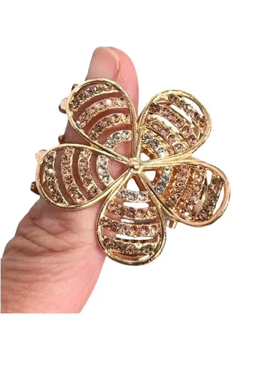 Gold Floral Rhinestone Hair Clip - Sparkling-Petal Design FINAL PRICE DROP
