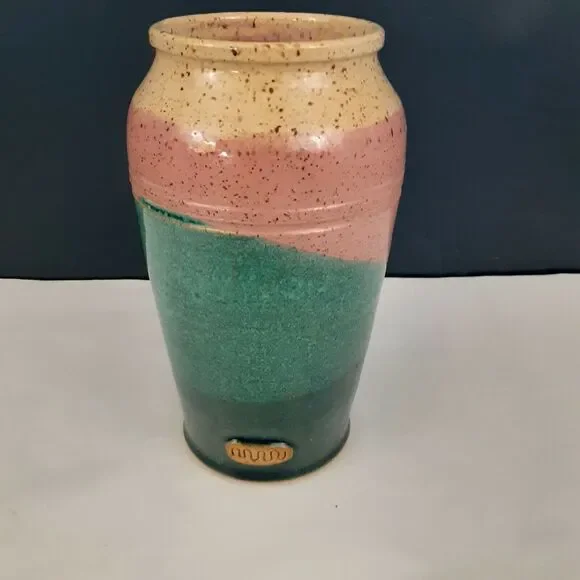 Vintage Stamped Stoneware Vase Art Deco Vibe,Feminine,Pastels