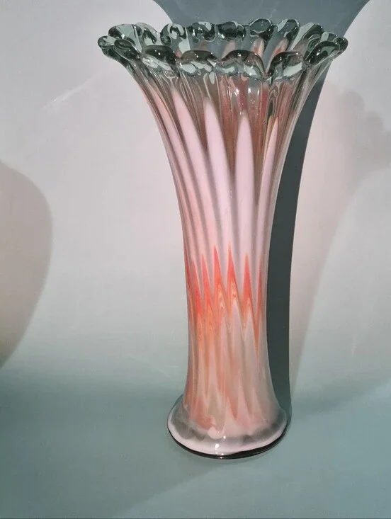 Orange White Glass Vase Swung Art Glass