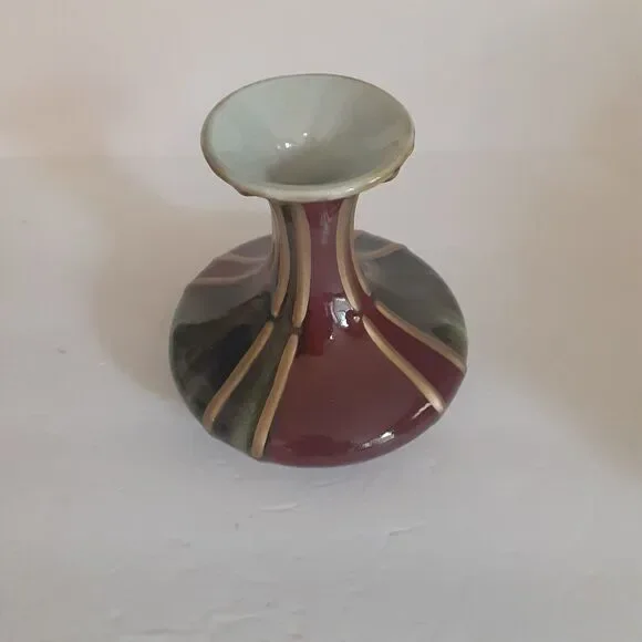 Hand Blown Glass And Stoneware Vase Unique Earthy