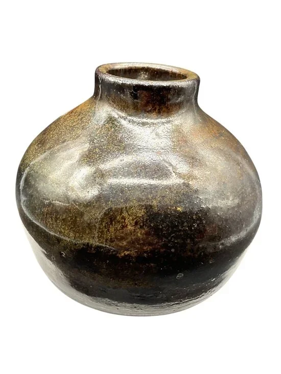 Handmade Ceramic Vase With Textured Brown Glaze Signed Base Rustic 4